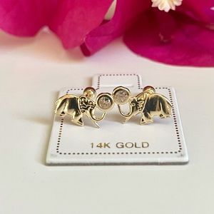 Solid Yellow Gold 14 Karat Elephant Cz  7x10 mm Stud Earring